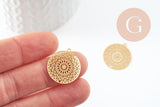 Pendentif estampe filigrane fleur Mandala acier inoxydable 201 doré 18K 20.5mm, x1 (G9422)