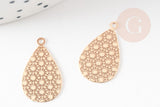 Pendentif estampe filigrane goutte motif géométrique laiton doré 19.5mm, x2 (G9279)