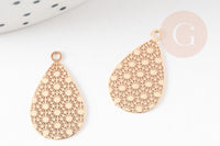 Pendentif estampe filigrane goutte motif géométrique laiton doré 19.5mm, x2 (G9279)