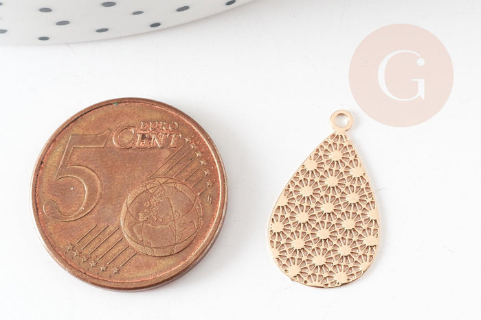 Pendentif estampe filigrane goutte motif géométrique laiton doré 19.5mm, x2 (G9279)