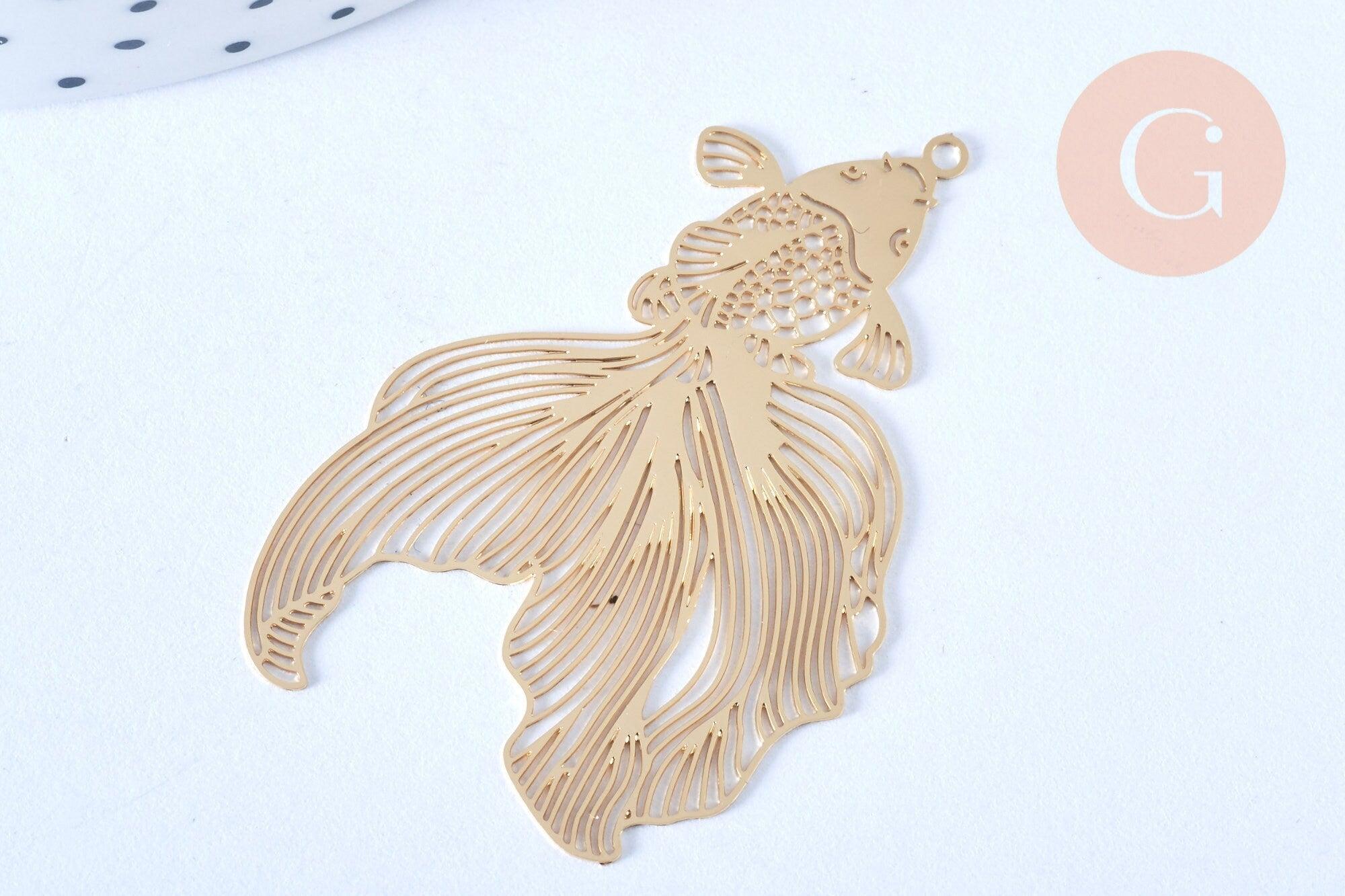 Pendentif estampe filigrane poisson japonais laiton doré clair 49x31mm x2 (G5238)
