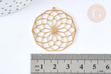 Pendentif estampe filigrane polygone fleur acier inoxydable 201 doré 35.5mm, x1 (G7253)