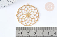 Pendentif estampe filigrane polygone fleur acier inoxydable 201 doré 35.5mm, x1 (G7253)
