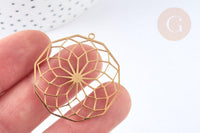 Pendentif estampe filigrane polygone fleur acier inoxydable 201 doré 35.5mm, x1 (G7253)