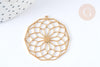Pendentif estampe filigrane polygone fleur acier inoxydable 201 doré 35.5mm, x1 (G7253)