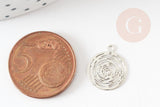 Pendentif estampe filigrane rond Fleur rose laiton platine 14.5mm, x2 (G9305)
