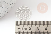Pendentif estampe filigrane rond acier argent, Pendentif très fin et léger, 21.5x20mm ,x2 (G4111)