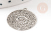 Pendentif estampe filigrane rond acier argent, Pendentif très fin et léger, 22x20mm,x2 (G4910)
