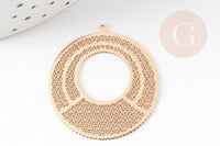 Pendentif estampe filigrane rond dentelle évidé laiton doré 33mm, Pendentif très fin et léger pour création de bijoux, x2 G9277