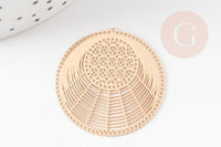 Pendentif estampe filigrane rond dentelle géométrique laiton doré 31mm, Pendentif très fin et léger pour création de bijoux, x2 G9278