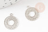 Pendentif estampe filigrane rond évidé motif géométrique laiton platine 14mm, Pendentif léger création bijoux argent, x2 (G9295)