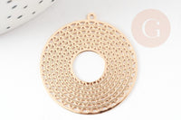 Pendentif estampe filigrane rond géométrique évidé laiton doré 32.5mm, Pendentif très fin et léger pour création de bijoux, x2 G9274