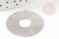 Pendentif estampe filigrane rond géométrique évidé laiton platine 32.5mm, Pendentif très fin pour création de bijoux argent, x2 (G9292)