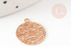 Pendentif estampe filigrane rond motif vagues laiton doré clair 14mm, Pendentif léger pour création bijoux or, x2 (G9293)