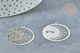 Pendentif estampe filigrane soleil acier 201 inoxydable platine 32.5mm x2 (G8019)