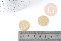 Pendentif estampe filigrane soleil géométrique acier 201 doré 18K inoxydable 22mm, x1 G8935