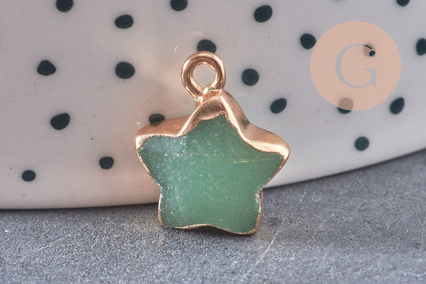 Pendentif étoile aventurine naturelle facette laiton doré 17mm, x1 (G3947)