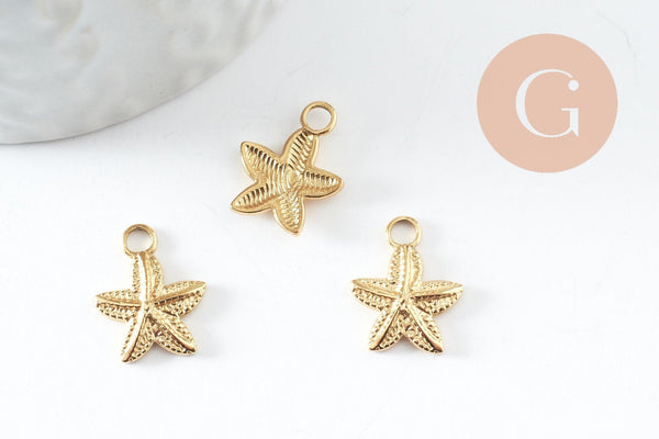Pendentif étoile de mer acier 304 inoxydable doré IP 15.5mm, x2 (G9855)
