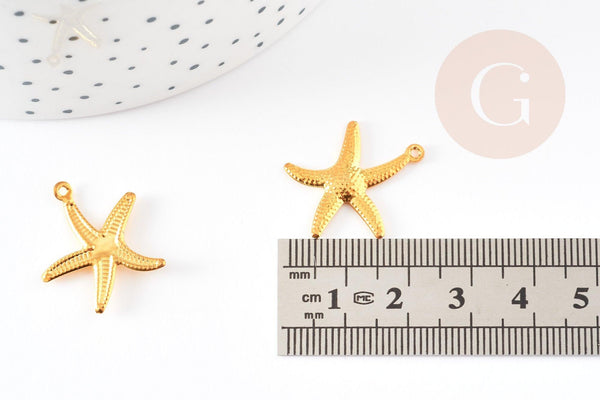 Pendentif étoile de mer laiton doré 23mm, pendentif marin pour creation bijoux, x5 G7044