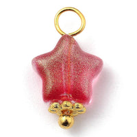 Pendentif étoile doré carats verre coloré 14mm, x10 (G6225)