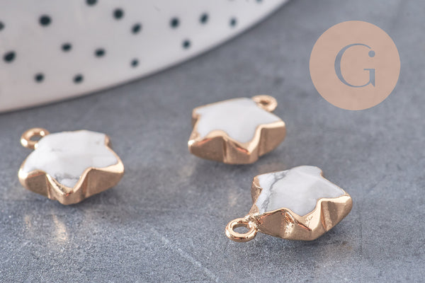 Pendentif étoile howlite blanche naturelle facettes fer doré 17mm, x1 (G3946)