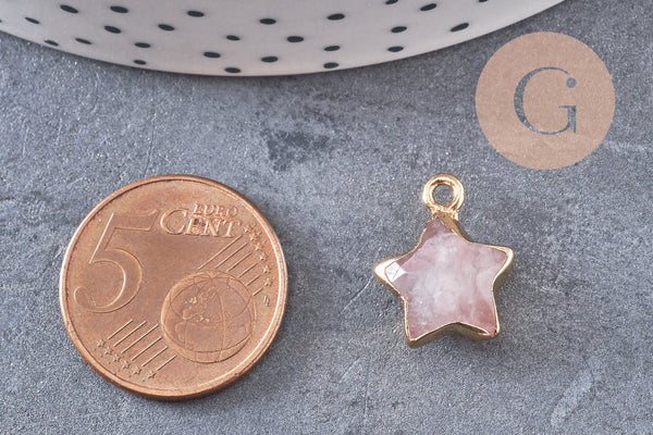 Pendentif étoile jade rose facette,pendentif bijoux, jade naturel, pendentif étoile pierre,17mm, x1 (G3948)