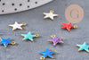 Pendentif étoile laiton brut émail multicolore 10.5mm, x10 (G3274)