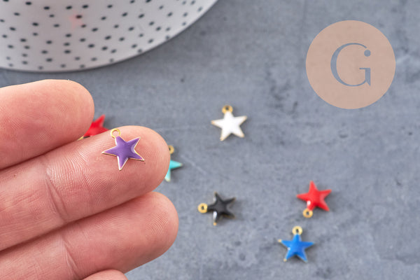 Pendentif étoile laiton brut émail multicolore 10.5mm, x10 (G3274)