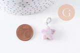 Pendentif étoile lépidolite naturelle violette acier inoxydable platine 22mm, x1 (G10071)