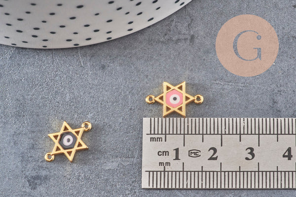 Pendentif etoile oeil cristal zircon émail coloré,pendentif doré,porte-bonheur,laiton doré, Pendentif etoile david,16mm, x1 (G1817)