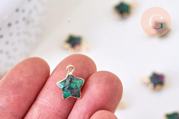 Pendentif étoile rubis sur zoisite naturelle facettes,rubis sur zoisite naturelle, pendentif étoile,17mm, x1 (G5635)