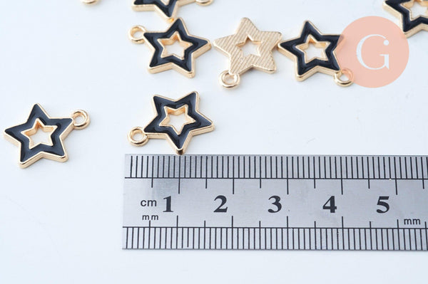 Pendentif étoile zamac doré émail noir 16mm, x5 (G6090)