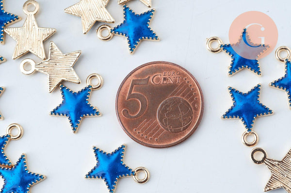 Pendentif étoile zamac doré résine bleue 15mm,pendentif doré pour création de bijoux,x5 G6104