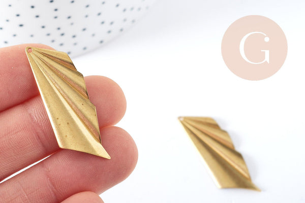 Pendentif éventail géométrique laiton brut 40mm, création bijoux laiton brut x2 (G6531)