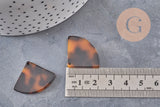Pendentif éventail marron acétate,perle acétate,connecteur plastique,21.5mm, x2 (G1479)
