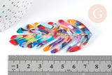 Pendentif feuille acétate colorée 70-76mm, x2 (G7299)