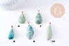 Pendentif feuille amazonite naturelle laiton platine ou doré 34-46mm, x1 (G10927)