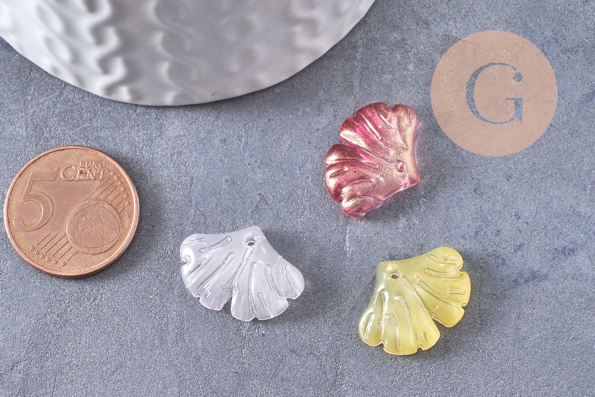 Pendentif feuille gingko verre multicolore 15x20mm,pendentif verre, 15x20mm,x10 (G3388)