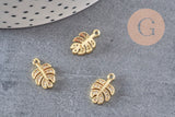 Pendentif feuille laiton doré zircon 14mm, X2 (G9840)