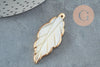 Pendentif feuille nacre naturelle support doré 34-45mm, x1 (G3116)