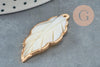 Pendentif feuille nacre naturelle support doré 34-45mm, x1 (G3116)