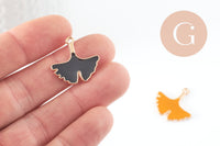 Pendentif feuilles gingko zamac doré émail noir,breloque laiton feuille Gingko pour création bijoux doré,22.5mm, x2 G5283