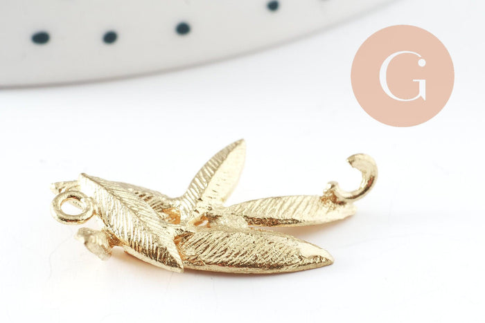 Pendentif feuilles laiton,breloque laiton brut, bijou laiton,feuille dorée pour création bijoux,pendentif laiton brut,27mm, x2 G4559