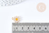 Pendentif fleur Marguerite blanche doré émaillé zamac doré 15mm, création bijoux, pendentif doré, x1 G8611