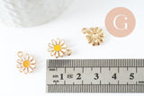 Pendentif fleur Marguerite doré émaillé zamac doré 14mm, x2 (G3657)