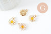 Pendentif fleur Marguerite doré émaillé zamac doré 14mm, x2 (G3657)
