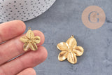 Pendentif fleur acier 304 inoxydable doré PVD percée 24mm /35mm, x1 (G10751)