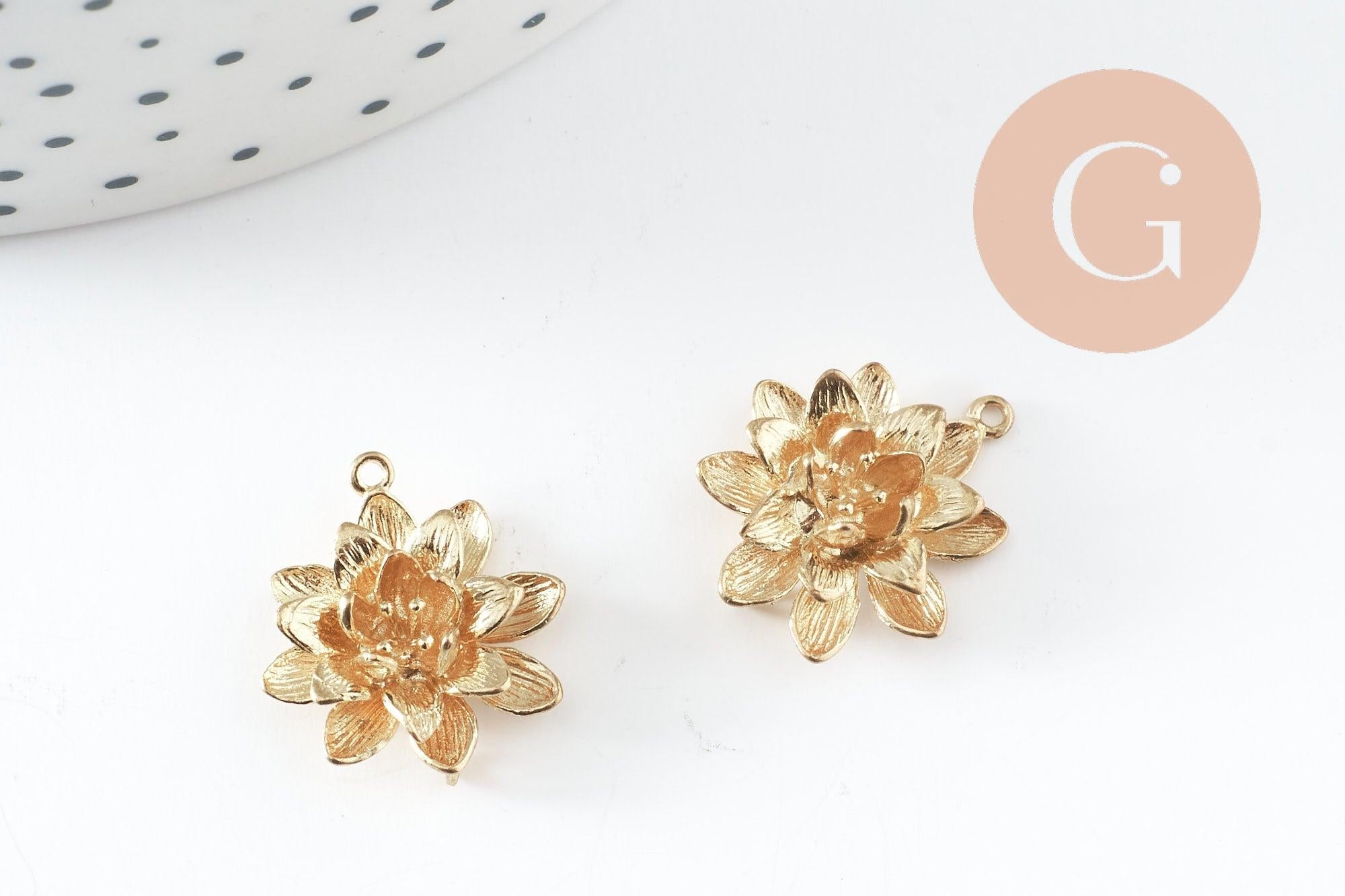 Pendentif fleur dalhia laiton brut 18.5mm, x2 (G0440)