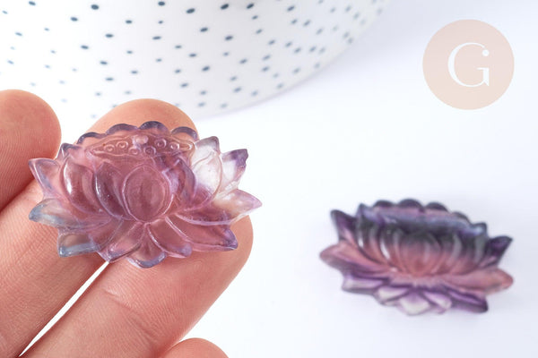 Pendentif fleur de lotus pierre fluorite naturelle 23mm, x1 (G7665)