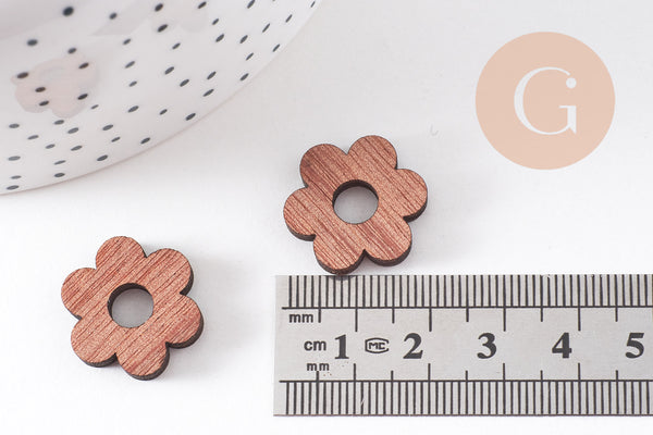 Pendentif fleur en bois brut contreplaqué 20mm, x6 (G10530)